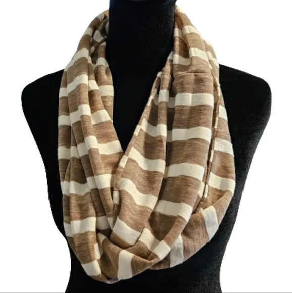 Source Unknown Accessories - Tan/Cream Striped Infinity Scarf